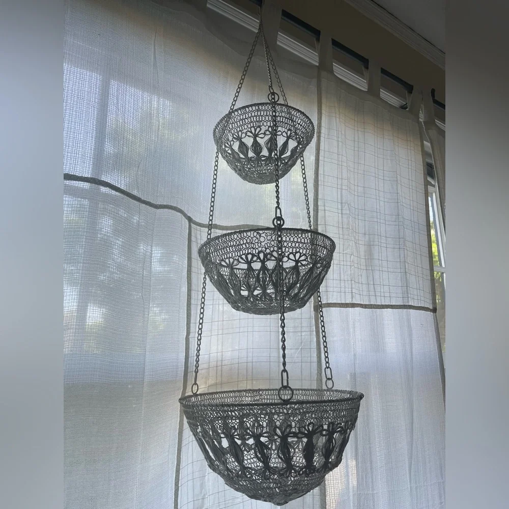 Woven Wire Tripple Hanging Basket Rattan Look